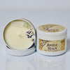 Angelic Realm soy wax candle with lid on a white background