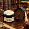 Victorian Library Luxe Black Tin  candles with old library books in background